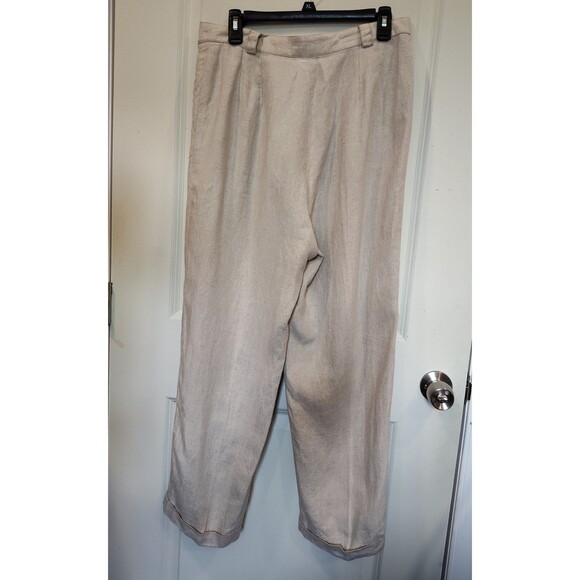Women's Rafaella 100% Linen High Rise Wide Leg Pants Beige 12 - Picture 3 of 8